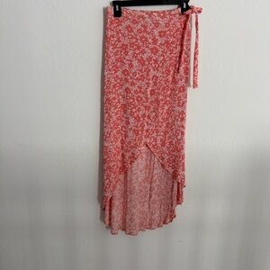 Sky and Sparrow Coral Floral High-Low Wrap Skirt